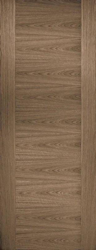 Walnut internal door with horizontal wood grain and rectangular panel design