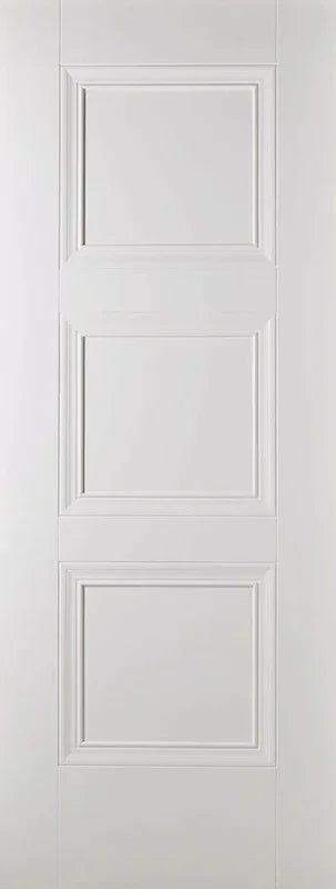 White Amsterdam interior door with three rectangular panel design front view