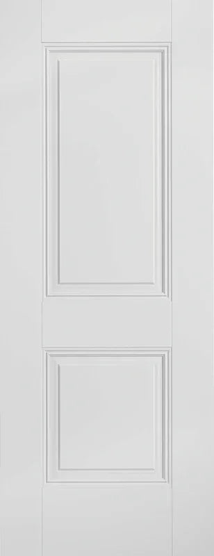 White interior door with two rectangular panels and subtle moulded detailing