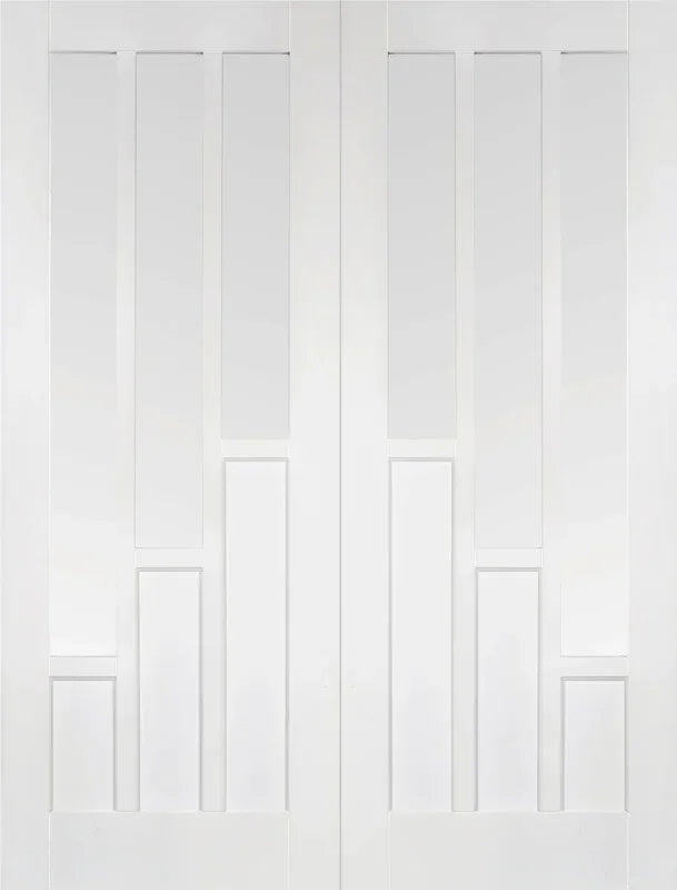 White Coventry glazed internal door pair with vertical glass panels