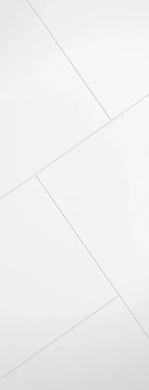 White gloss floor tiles arranged in a diagonal pattern with subtle grout lines