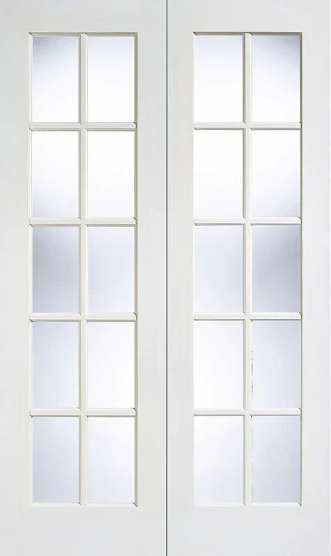 White glazed internal double doors with rectangular glass panels, front view