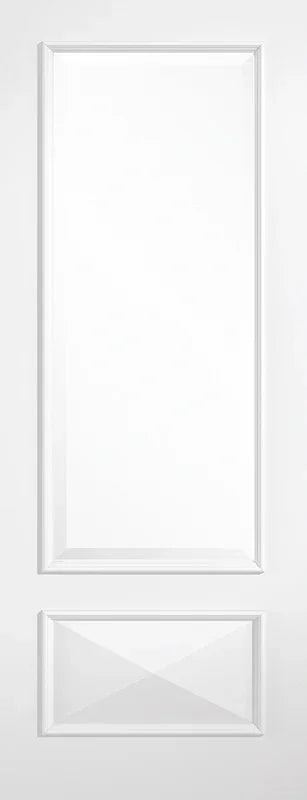 White glazed interior door with two rectangular panels and beveled edges