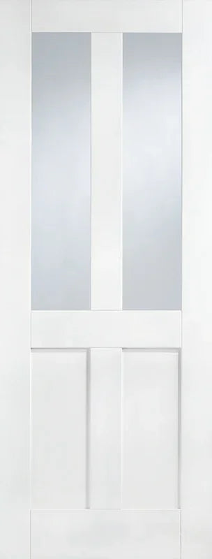 White glazed internal door with vertical glass panels and minimalist design