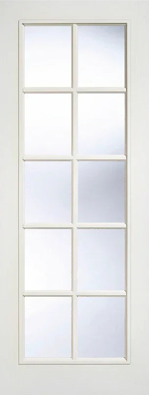 White moulded glazed door with 10 clear glass panels, straight front view