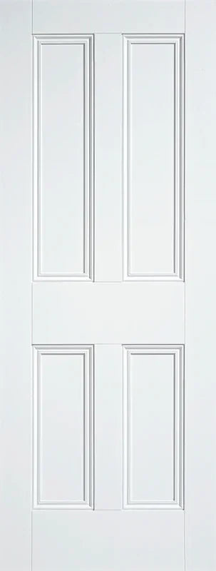White four panel internal door with classic moulded detailing, shown front facing