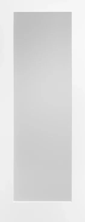 white internal door with large frosted glazed panel and modern rectangular design
