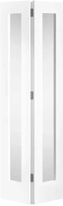 White glazed bi-fold door with full-length glass panels and modern hardware