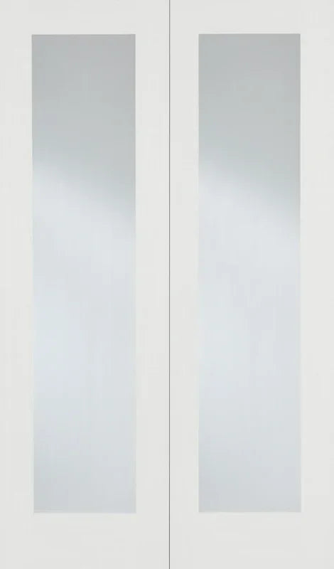 White glazed internal door pair with vertical glass panels