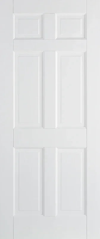 White Regency internal door with six raised rectangular panels, classic design front view