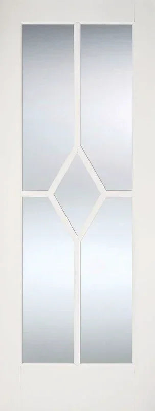 White glazed internal door with four glass panels and central diamond-shaped glass detail