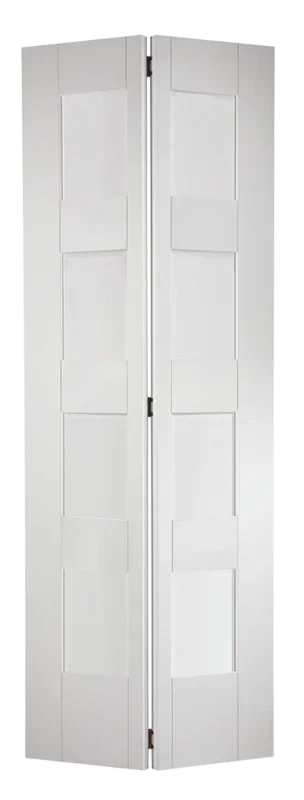 White shaker glazed 4 panel bi-fold door closed, showing vertical design details