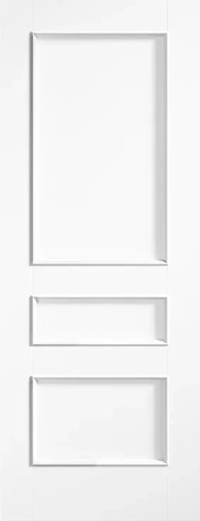 White Toledo interior door with three rectangular inset panels, modern design