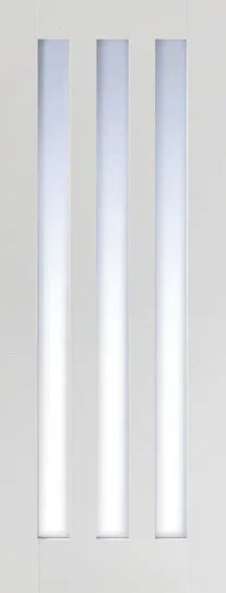 White Utah Glazed 3L door with three vertical clear glass panels, modern interior design