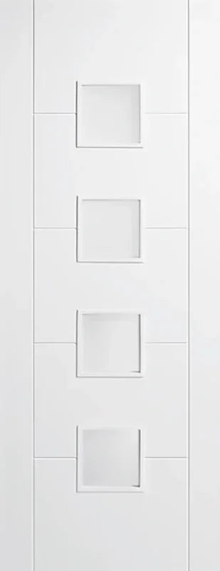 White Vancouver Glazed 4L frosted interior door with four square glass panels