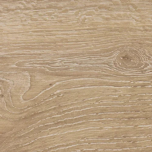 Whitewashed oak furniture surface showing natural wood grain and knot detail