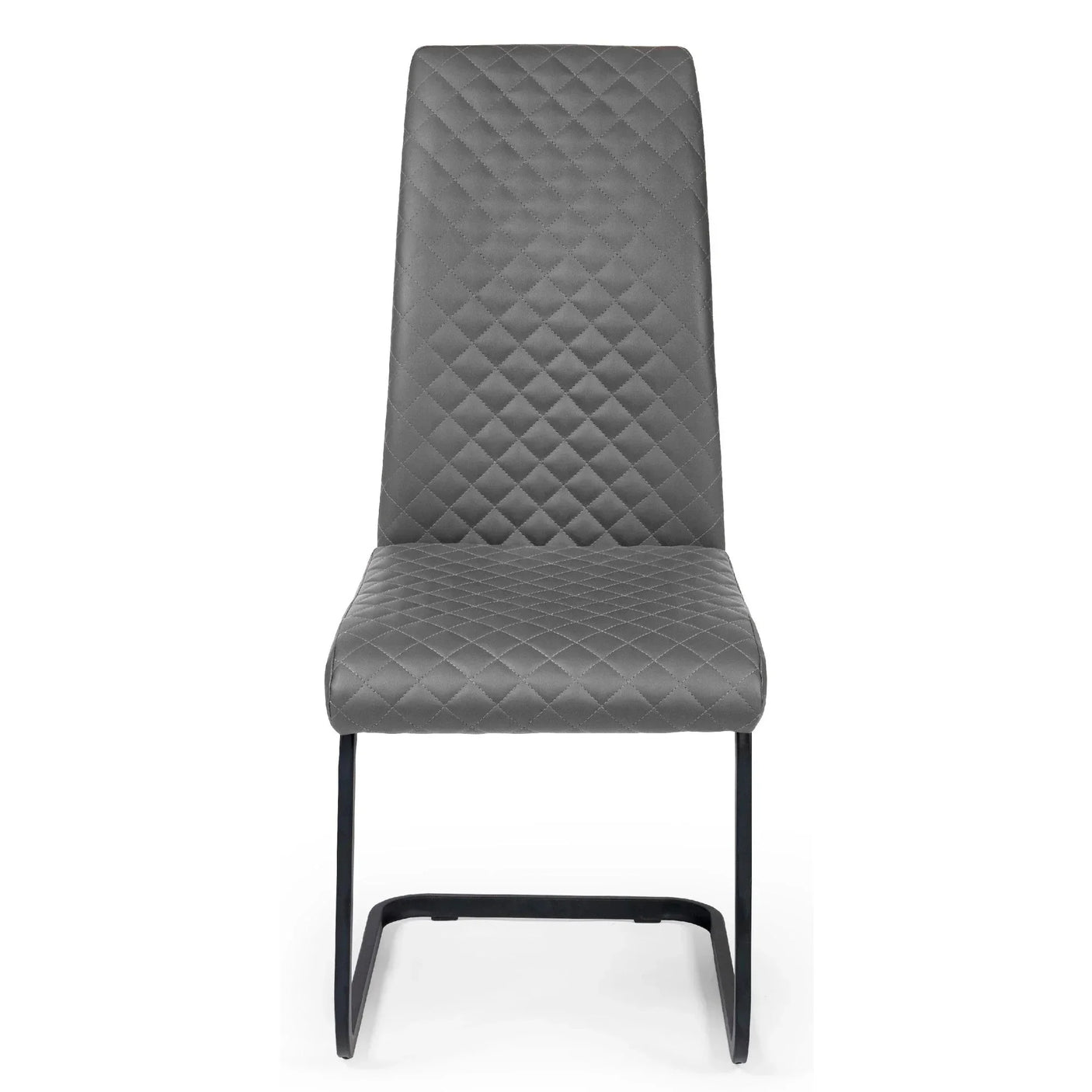 Grey faux leather dining chair with diamond stitch design and black metal cantilever base