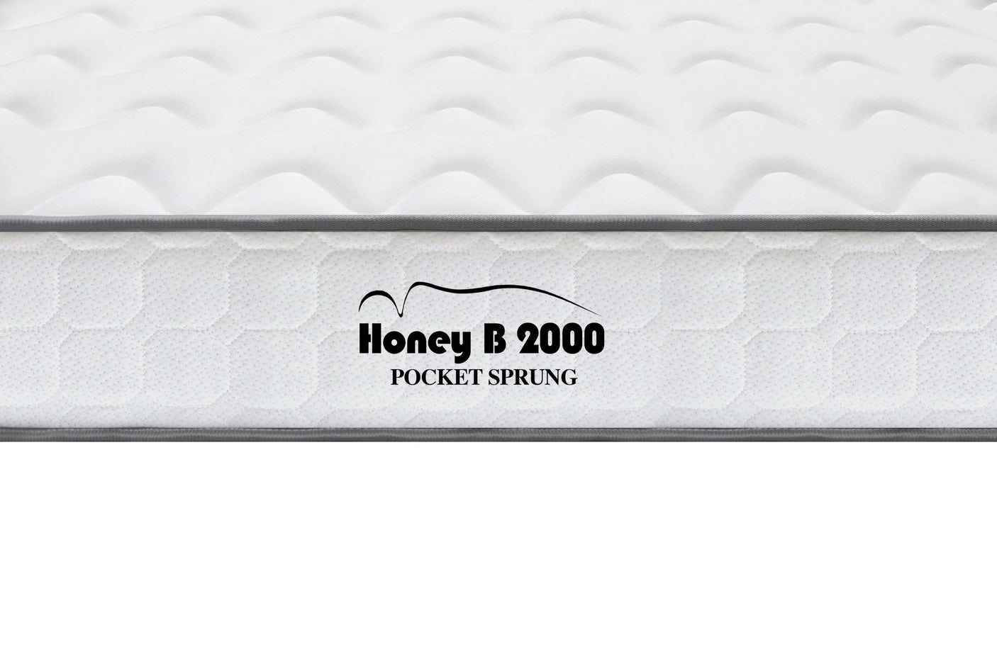 Honey B 2000 pocket sprung mattress with quilted white cover and grey trim