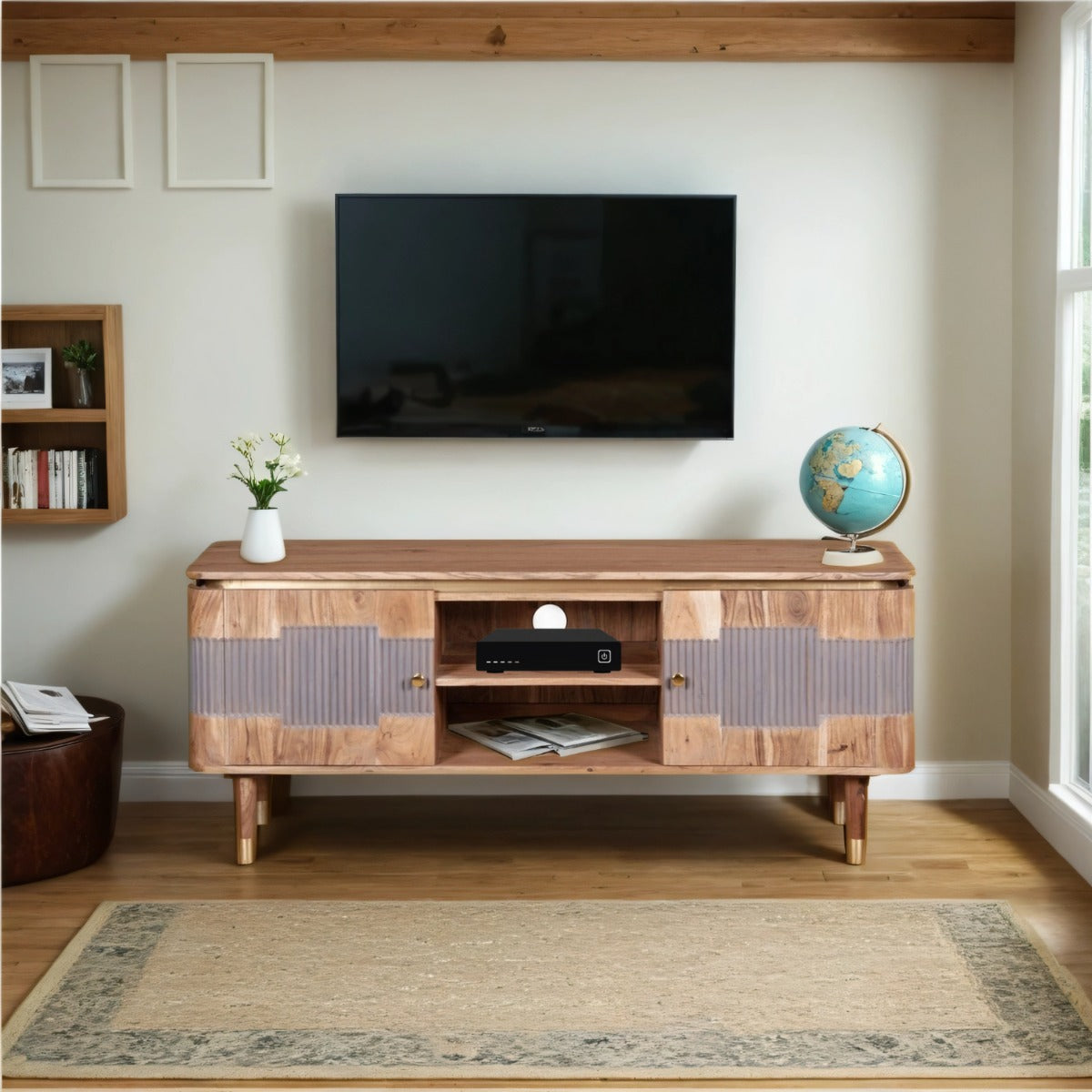 Stylish Wilton Acacia Wood TV unit in natural and grey finish
