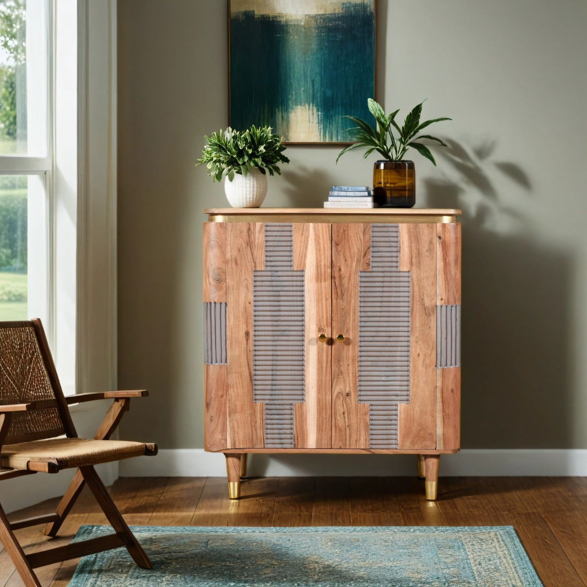 Wilton Acacia Wood 2 Doors Sideboard with lacquered finish