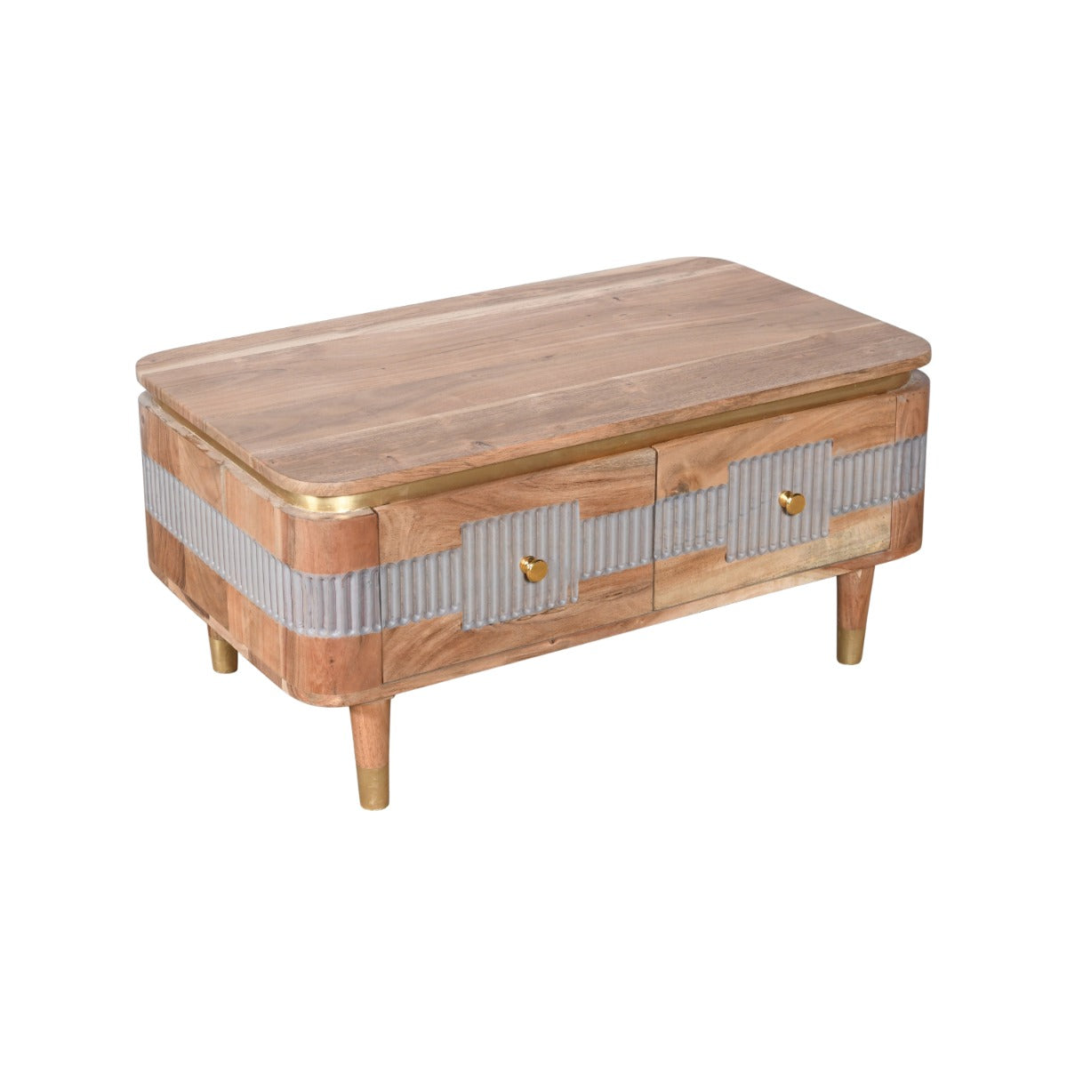 Wilton Acacia Wood Coffee Table with two drawers in a modern living room