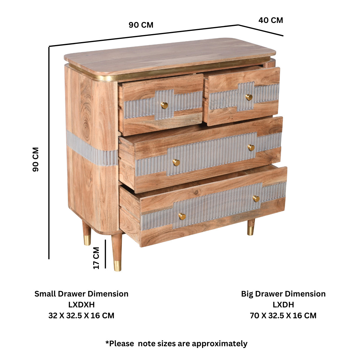 Stylish Wilton 4 Drawer Chest made of natural acacia wood