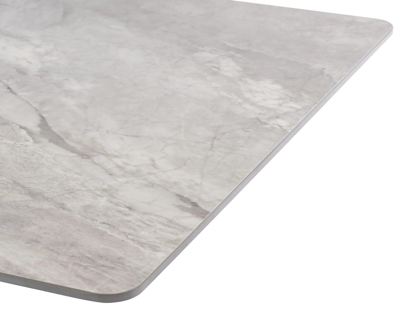 A close-up of a rectangular mat or tray with rounded corners, featuring a light gray and white marble pattern, shown against a plain white background.