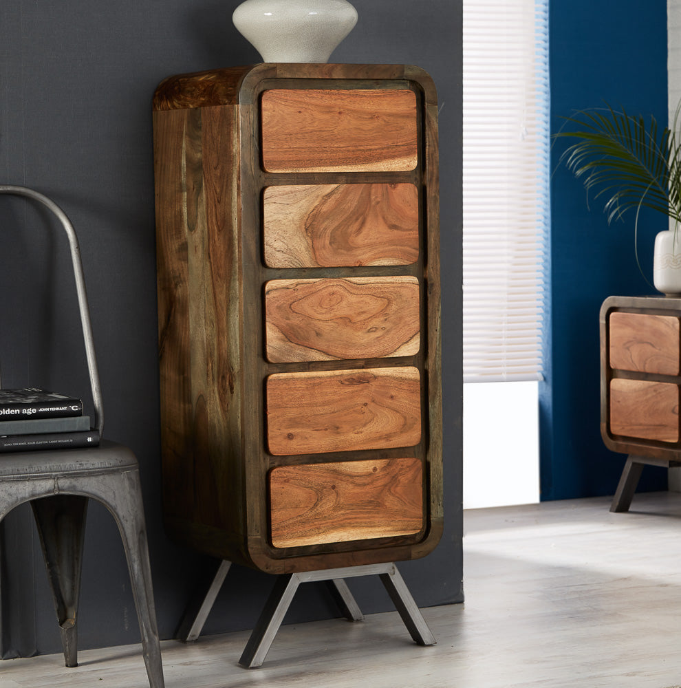 Aspen 5 drawer tall chest made from reclaimed metal and wood