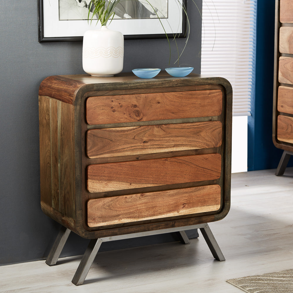 Aspen 4 Drawer Wide Chest made from reclaimed metal and wood