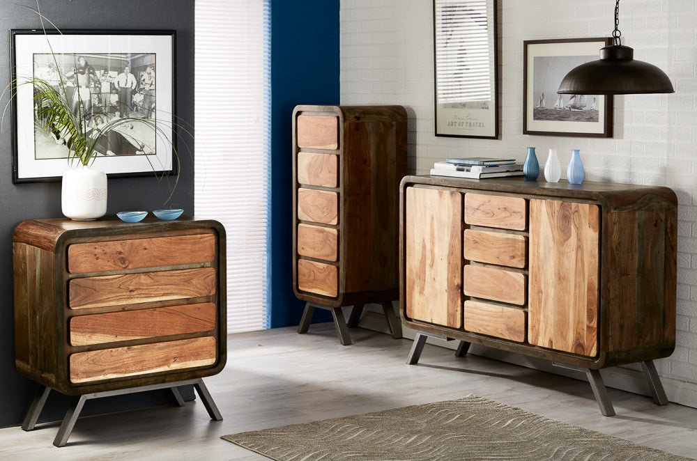 Aspen 2 Drawer Lamp Table made from solid hardwood and reclaimed metal