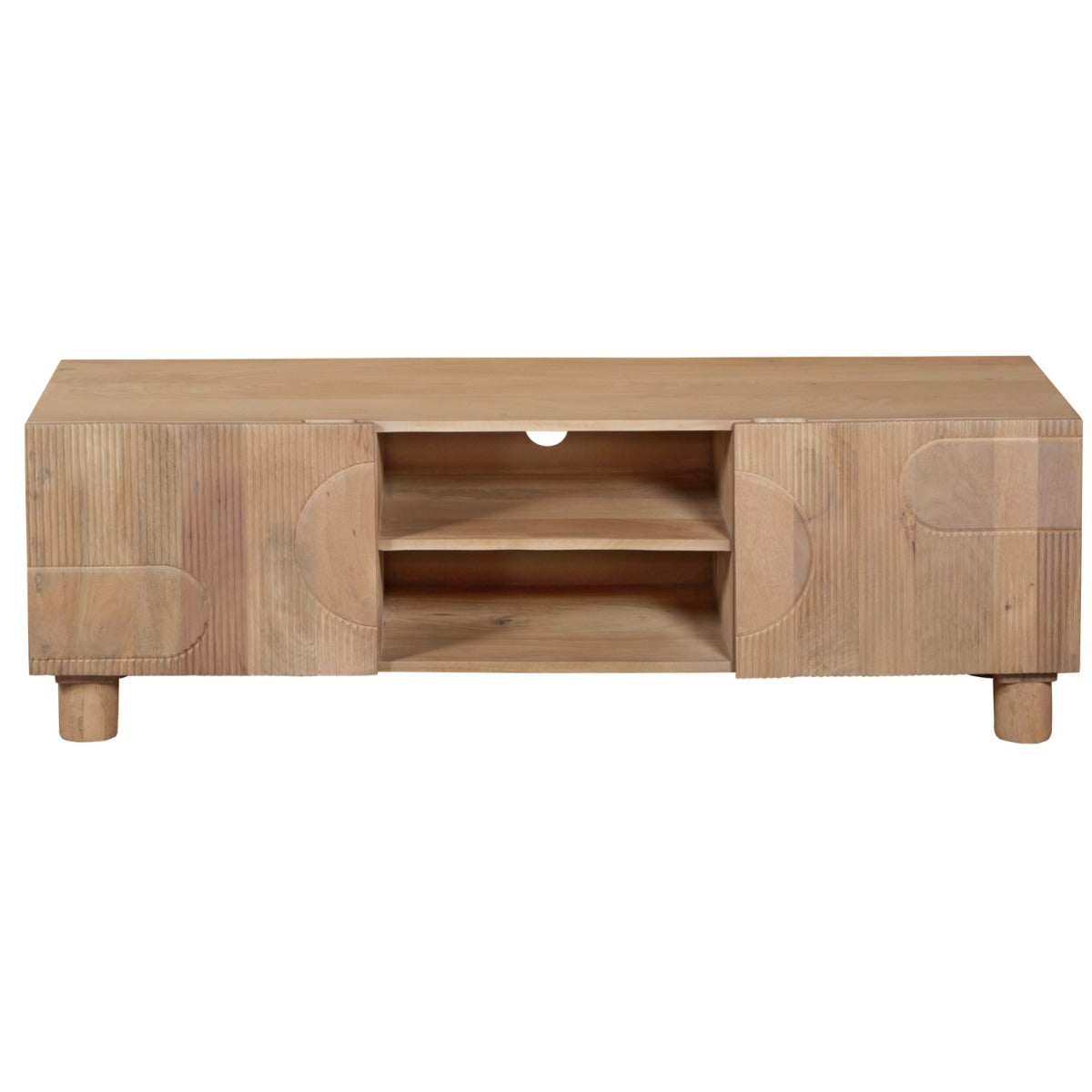 Austin Solid Wood TV Cabinet in light brown mango wood with fluted doors