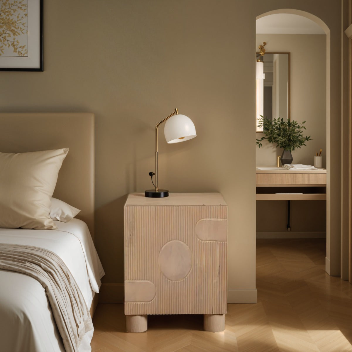 Stylish Austin Solid Wood Bedside Table in light brown mango wood