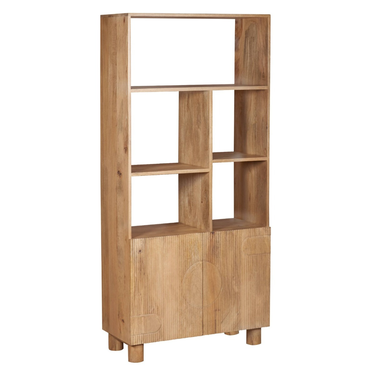Austin Solid Wood Bookcase in mango wood with fluted pattern