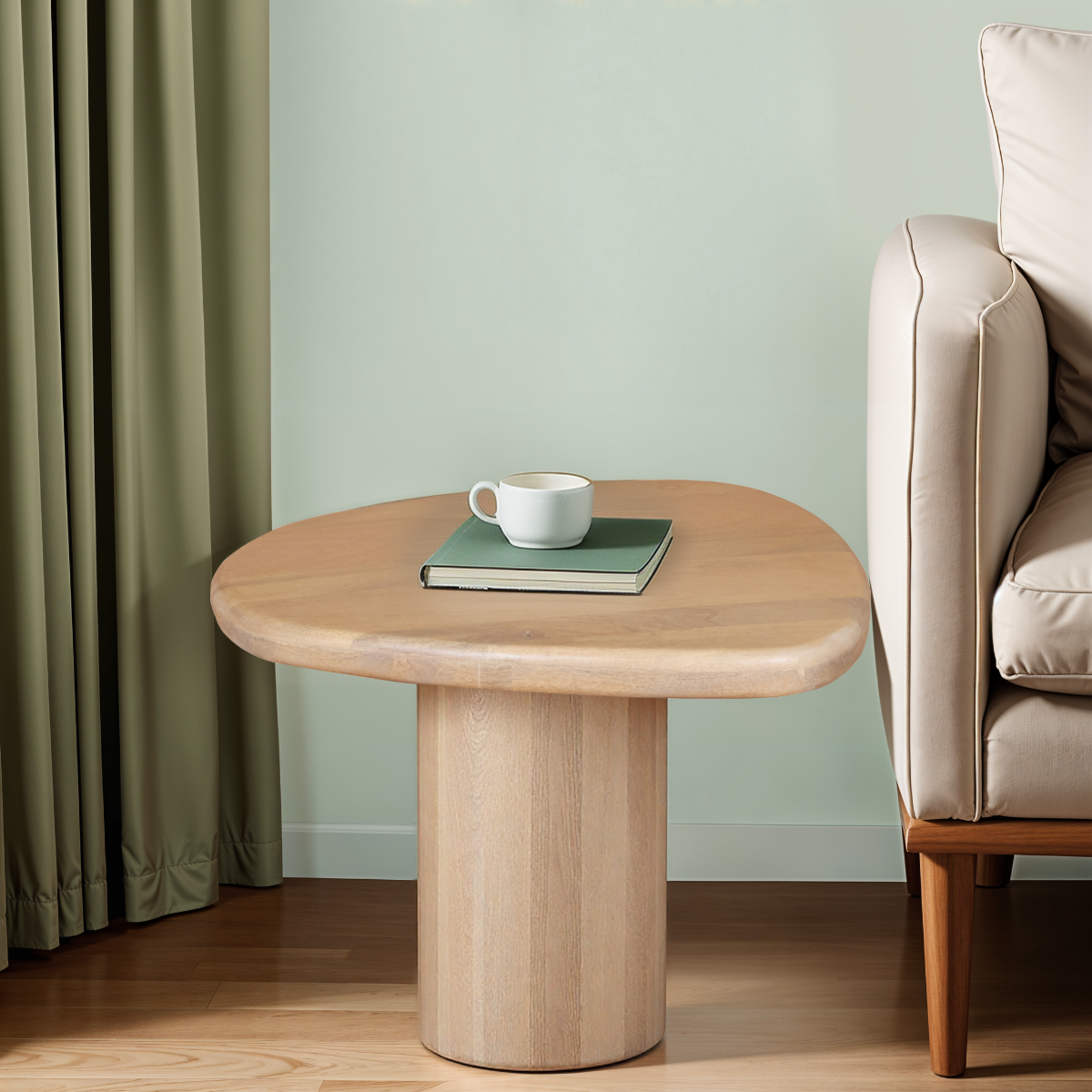 Austin solid wood side table with fluted design in a modern living room