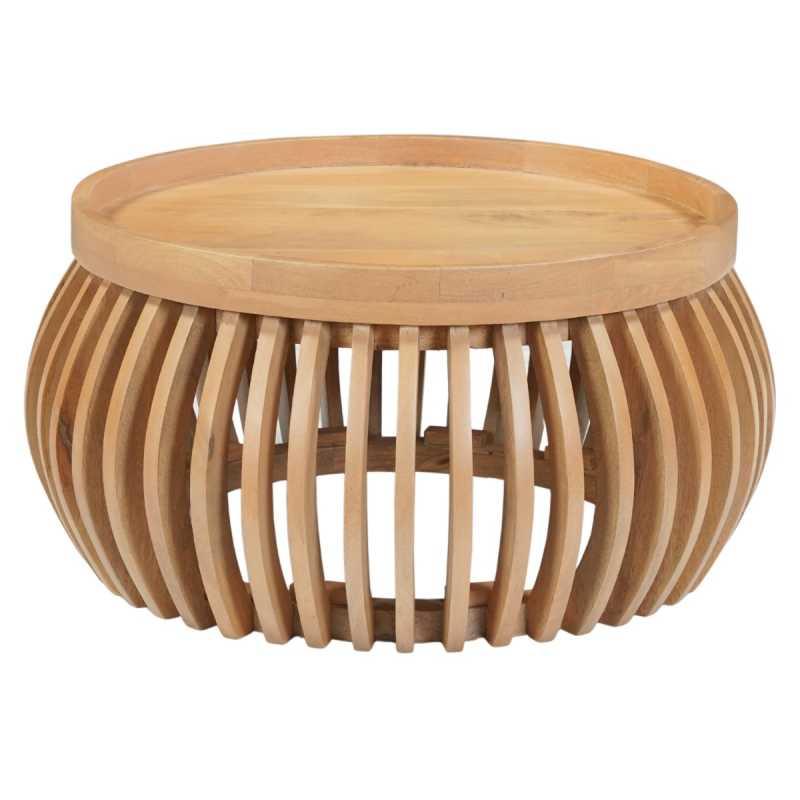 Indus Solid Wood Small Round Low Coffee Table - View 2
