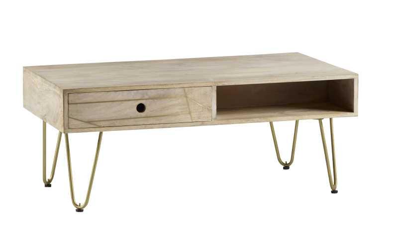 Light Gold Rectangular Coffee Table with Drawer - View 2