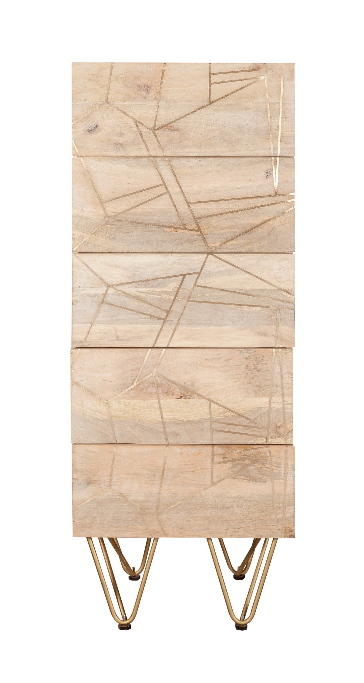 Light Gold Tall Chest of Drawers in solid mango wood with metal inlays