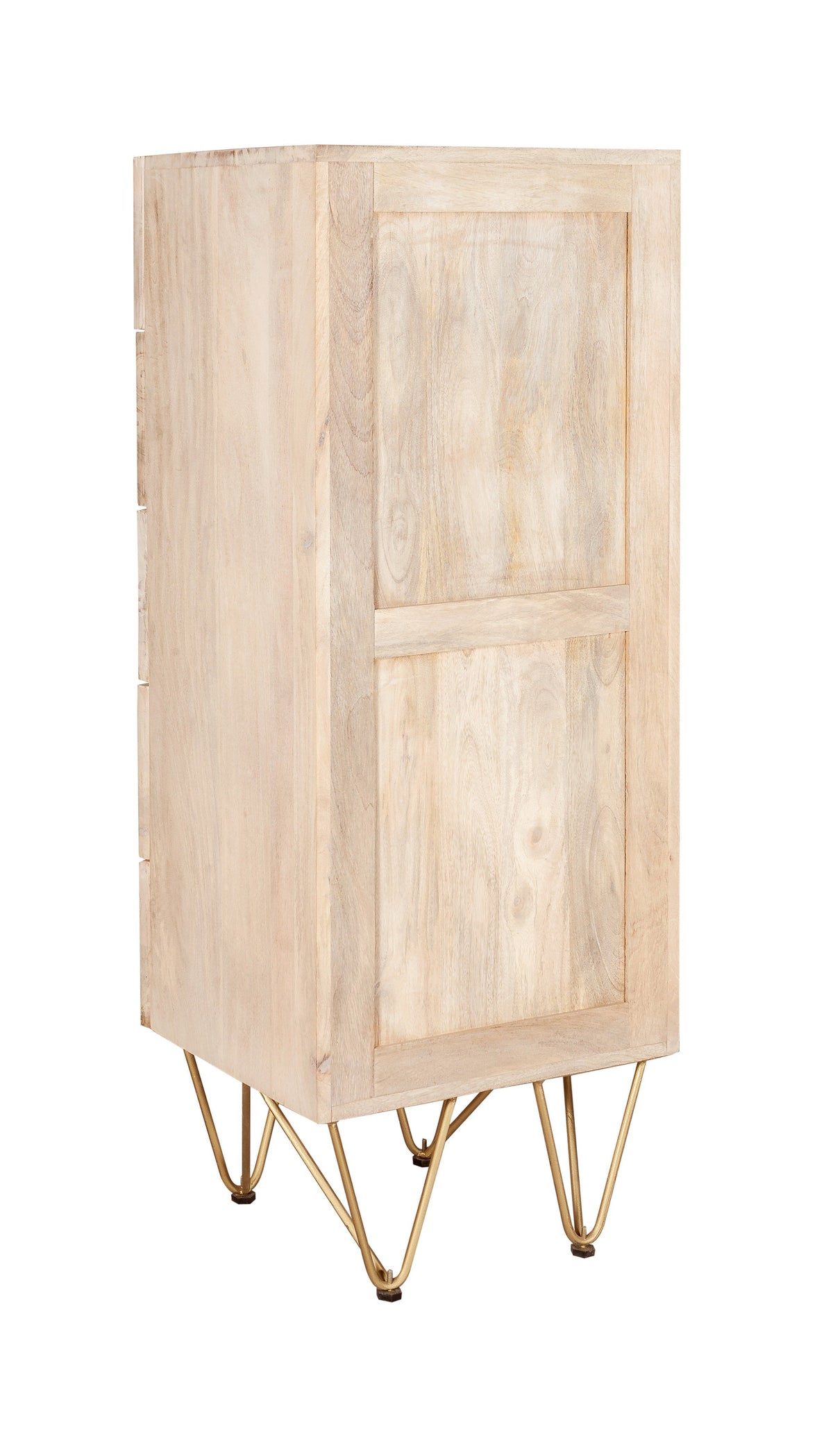 Light Gold Tall Chest of Drawers in solid mango wood with metal inlays