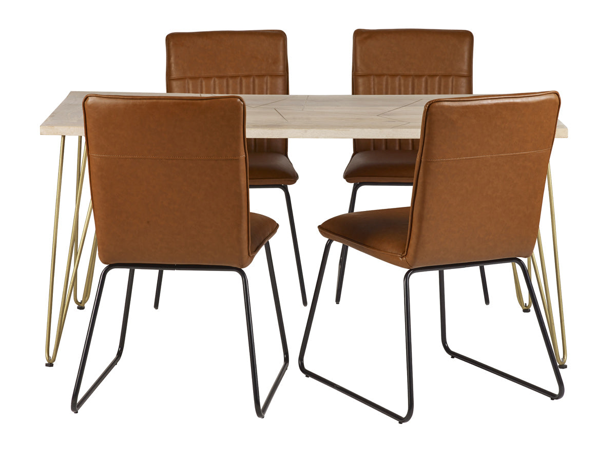 Modern light gold dining table with metal inlays and solid mango wood