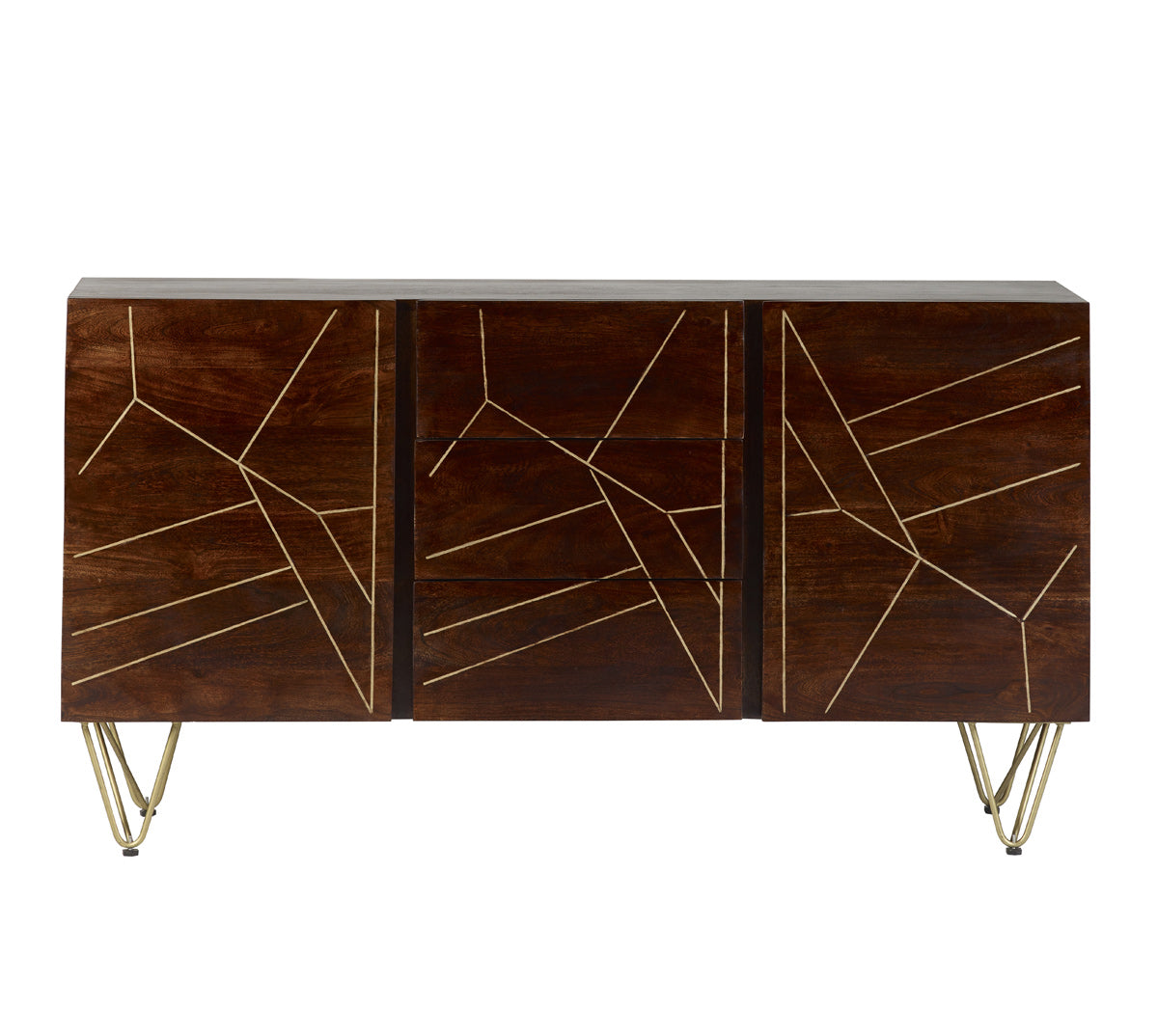 Dark Gold extra large sideboard with metal inlays and angled legs