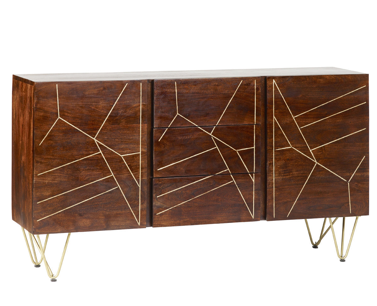 Dark Gold extra large sideboard with metal inlays and angled legs