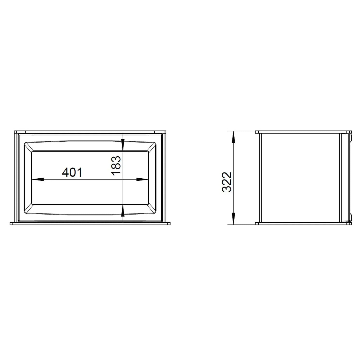 Burnbright log store technical drawing with dimensions labeled for width and height