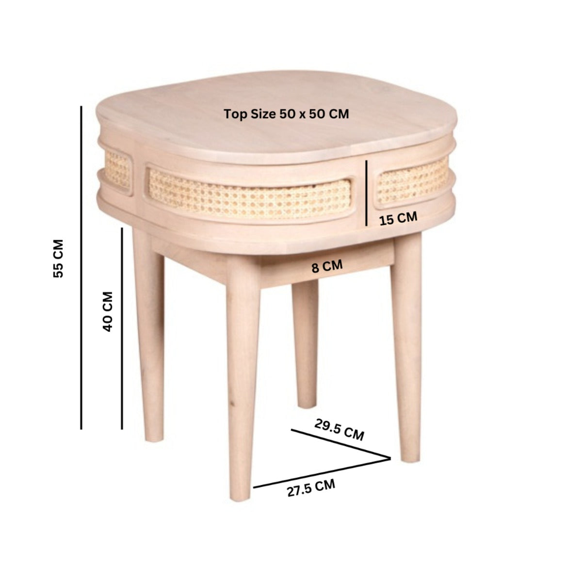 Stylish Valencia Cane & Mango Wood Bedside Table in natural finish