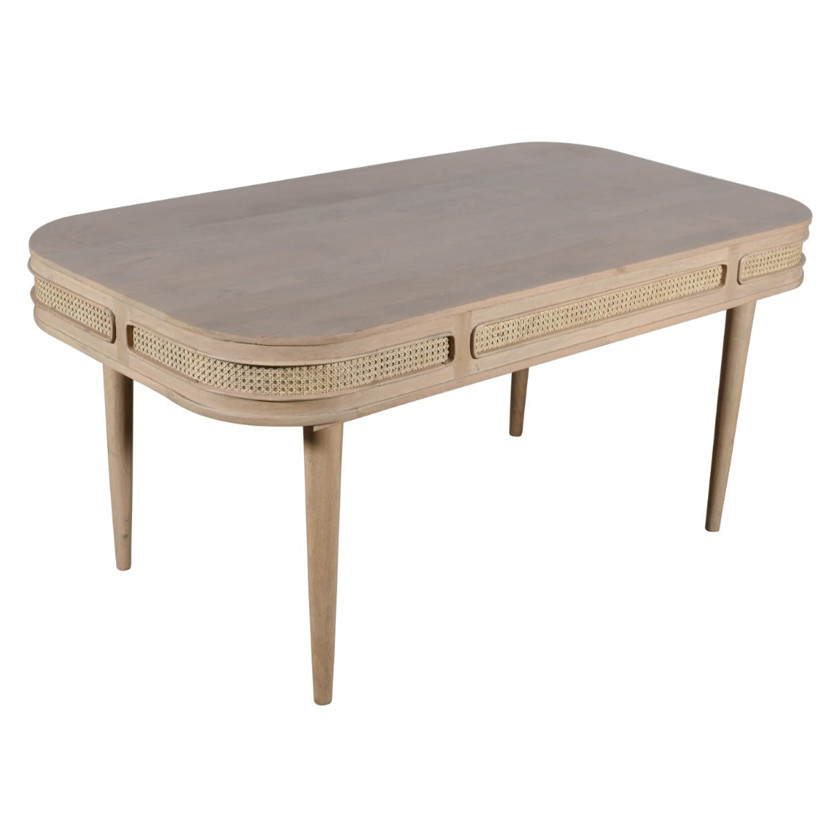 Valencia dining table made from mango wood and woven cane