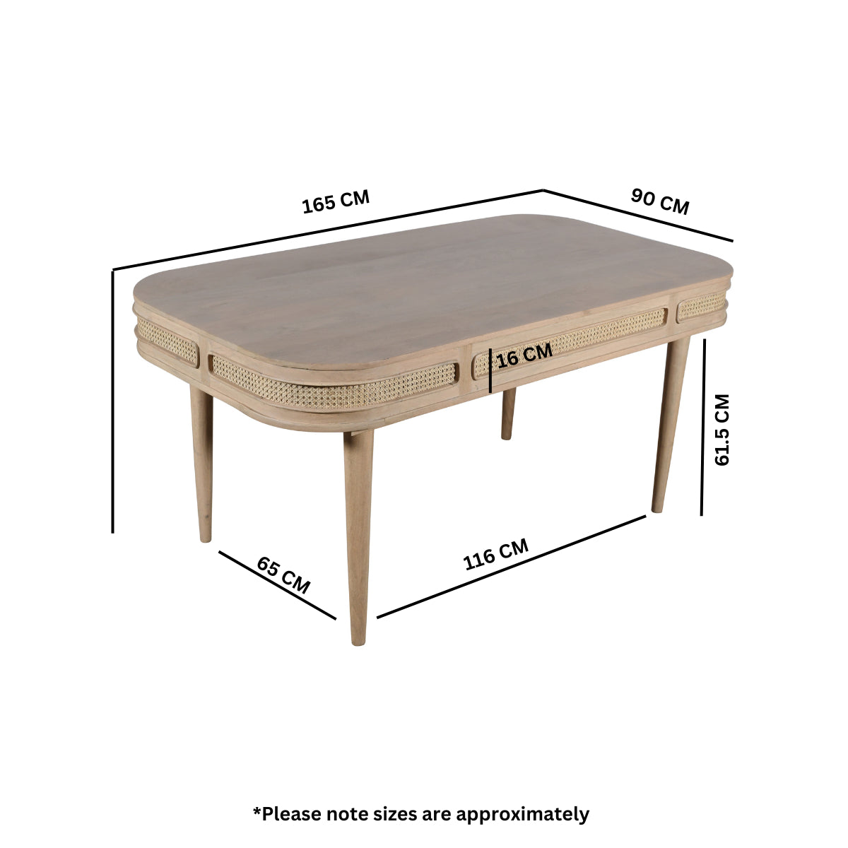 Valencia dining table made from mango wood and woven cane