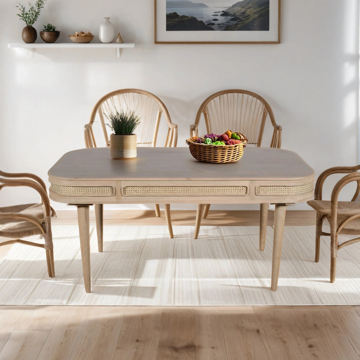Valencia dining table made from mango wood and woven cane