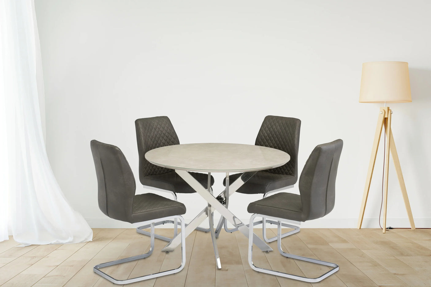 Stylish 1.07m Round Dining Table with Chrome Legs for Modern Homes