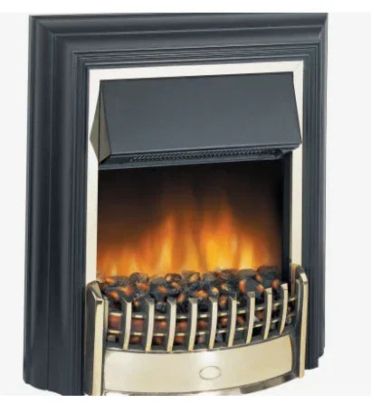 electric fire with black and chrome frame and realistic flame effect