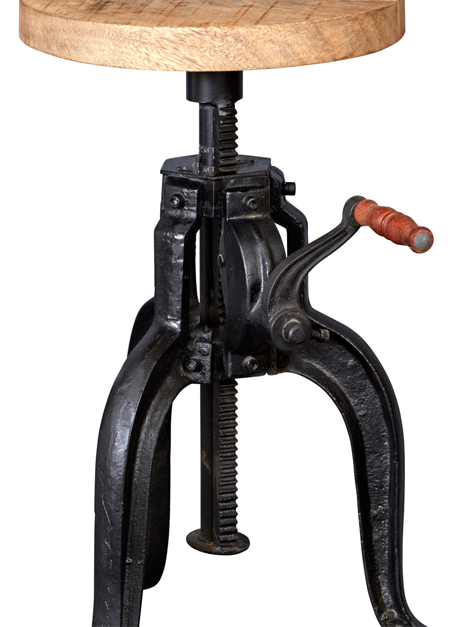 Cosmo Industrial Small Crank Table made of wood and metal with adjustable height
