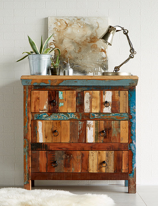 Coastal 4 Drawer Chest made from reclaimed wood, fully assembled